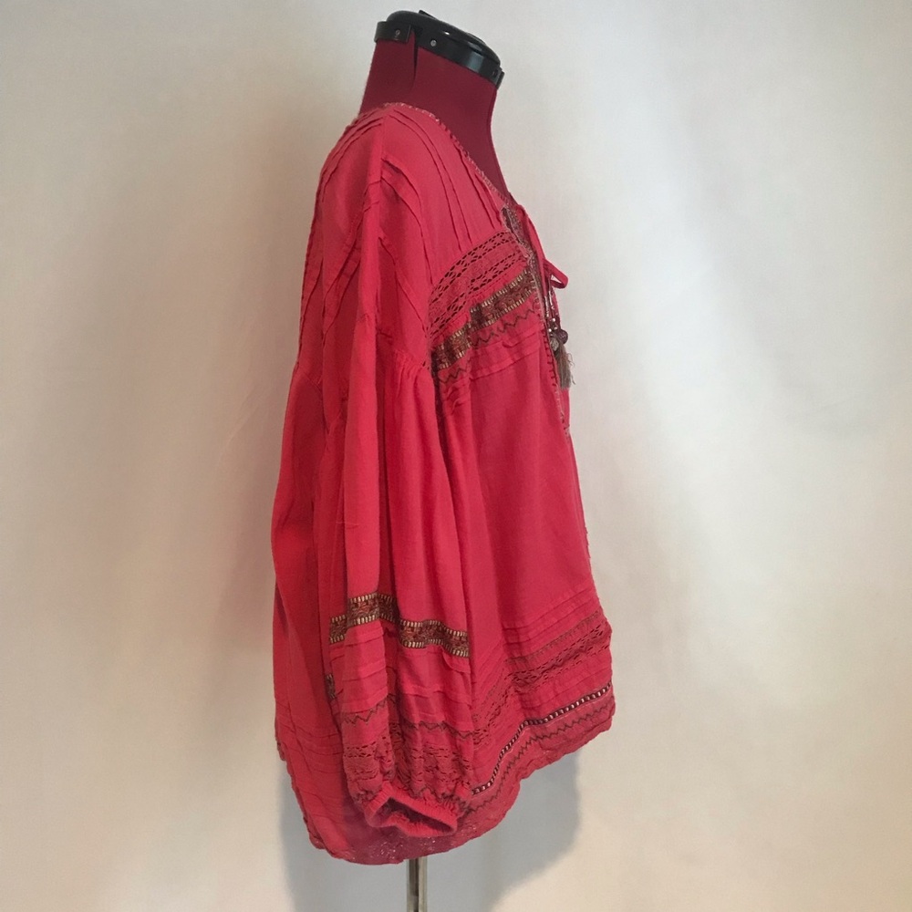 Sundance Coral Red Embroidered Boho Blouse - Picture 6 of 13